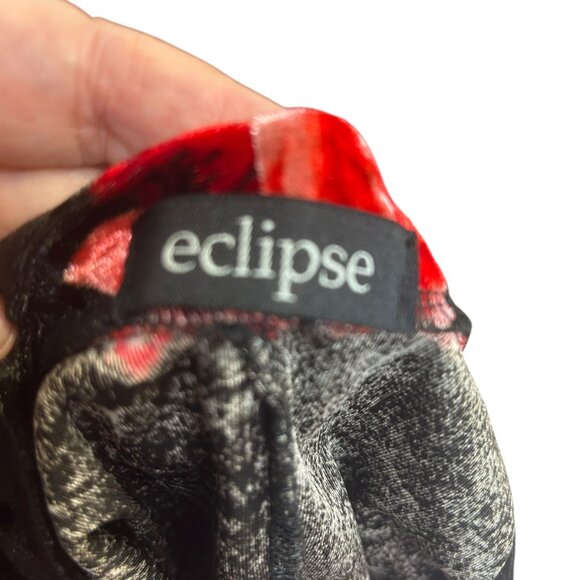 Eclipse Black Red Velour Floral Sleeveless Flowy Comfy Dress Size M - Picture 5 of 5